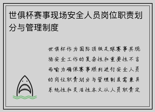 世俱杯赛事现场安全人员岗位职责划分与管理制度